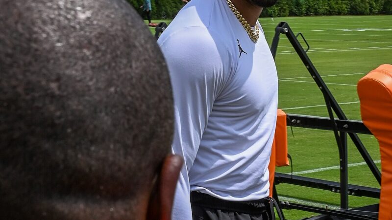 Jalen Hurts walking onto the field at Eagles training camp