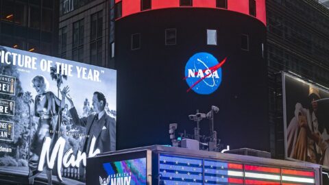 Nasdaq MarketSite tower in Times Square with market data screens
