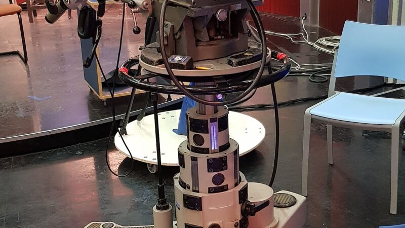 Television studio camera on a pedestal