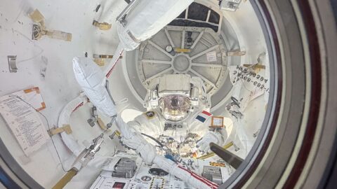 View through an International Space Station window module