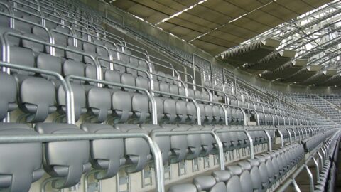 Empty arena seating in a large stadium