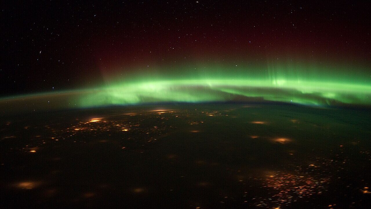 Aurora over Earth photographed from orbit