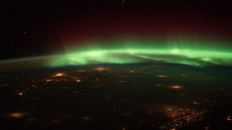 Aurora over Earth photographed from orbit
