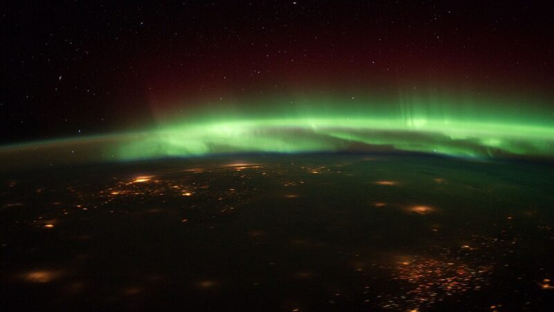 Aurora over Earth photographed from orbit