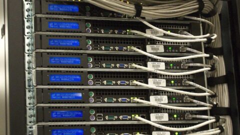 Server racks with cables in a data centre