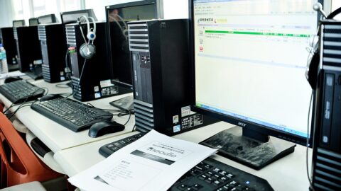 Desktop computers in a school computer classroom