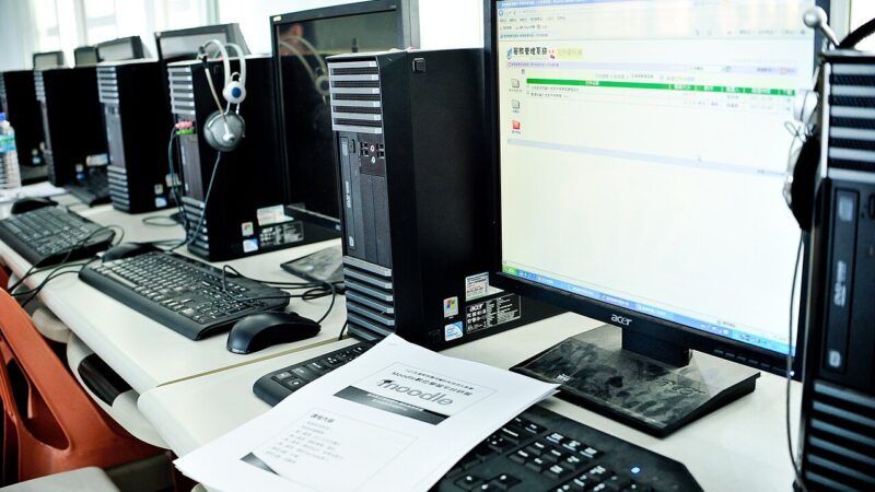 Desktop computers in a school computer classroom