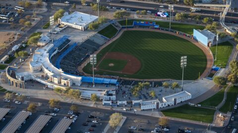 Aerial view of a baseball stadium