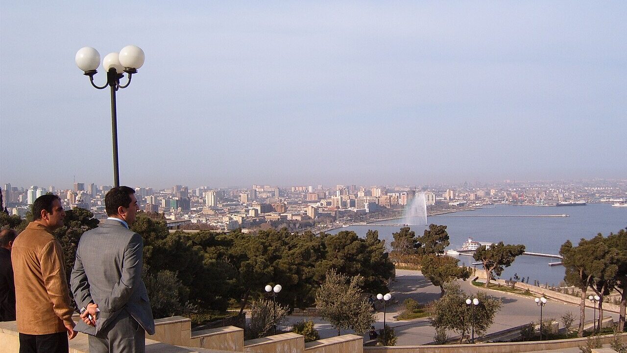 Baku skyline and Caspian waterfront seen from a viewpoint