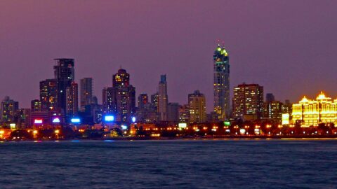 Mumbai skyline at night across the water