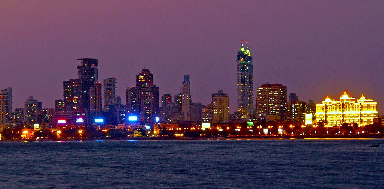 Mumbai skyline at night across the water